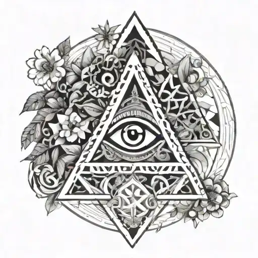 ayahuasca flowers and vines with pyramid and eye inside tattoo design idea