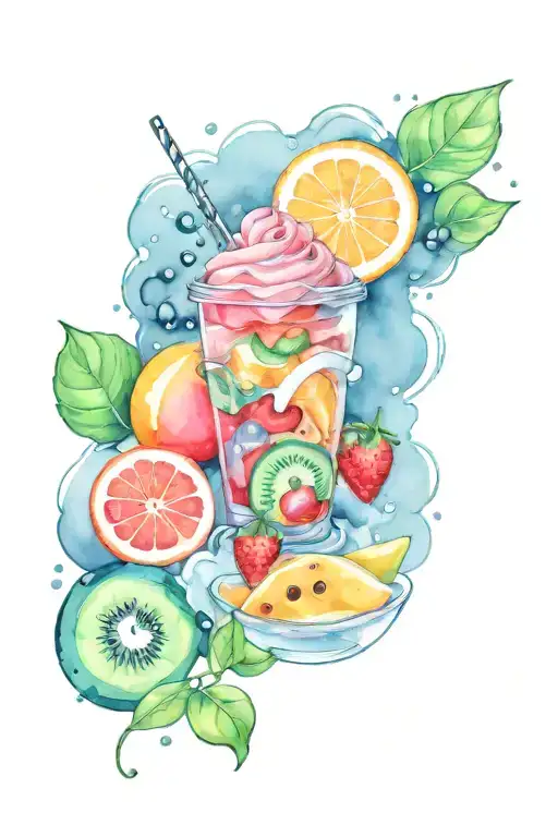 cartoon food surrounded tattoo design idea