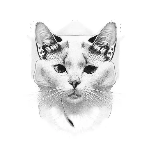 black and white cat mixing with smoke tattoo design idea
