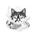 black and white cat mixing with smoke tattoo design idea