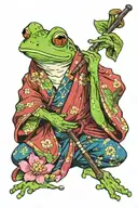 A frog in a kimono smokes a pipe tattoo design idea