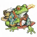 A frog in a kimono smokes a pipe tattoo design idea