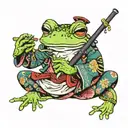 A frog in a kimono smokes a pipe tattoo design idea