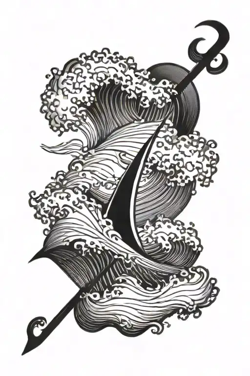 waves with a sabre integrated tattoo design idea