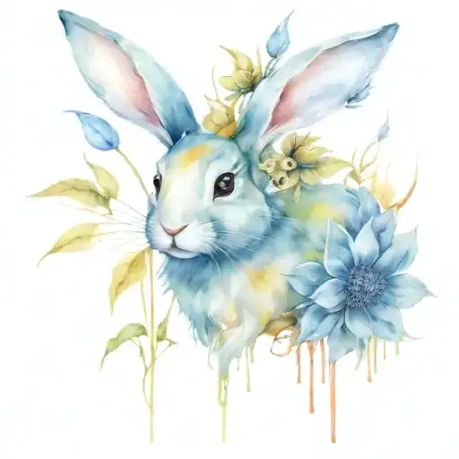 elf rabbit sunflower tattoo design idea