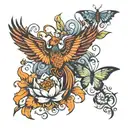 phoenix, butterflies,lotus, compress, clound  tattoo design idea