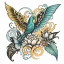 phoenix, butterflies,lotus, compress, clound  tattoo design idea