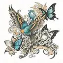 phoenix, butterflies,lotus, compress, clound  tattoo design idea