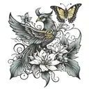 phoenix, butterflies,lotus, compress, clound  tattoo design idea