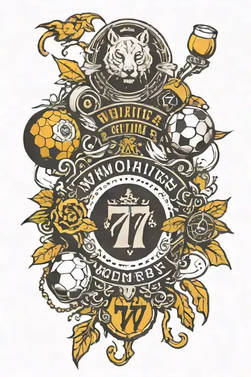 slot machie with 777 symbol and Wolverhampton Wanderers FC crests and rugby balls in other slots  tattoo design idea