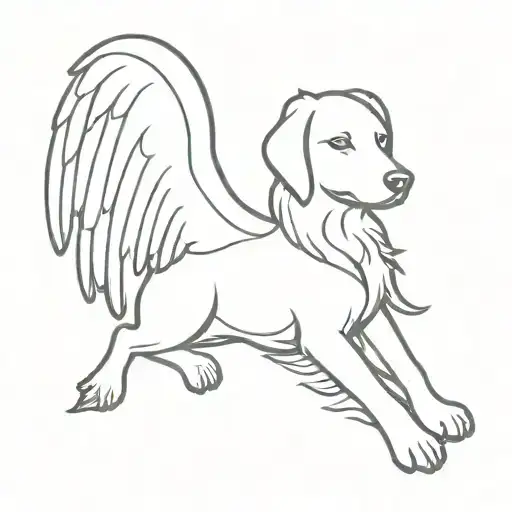 dog with angel wing attached tattoo design idea