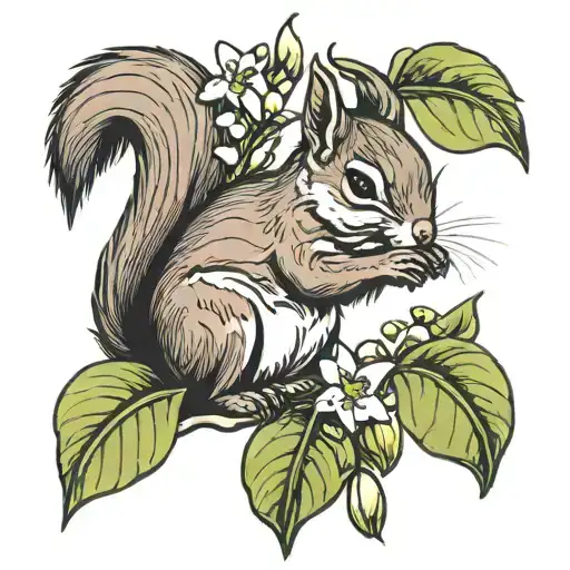 squirrel around lily of the valley flower tattoo design idea