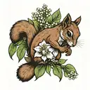 squirrel amoungst lily of the valley flower bouquet tattoo design idea