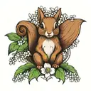 squirrel amoungst lily of the valley flower bouquet tattoo design idea