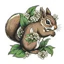 squirrel amoungst lily of the valley flower bouquet tattoo design idea