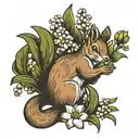 squirrel amoungst lily of the valley flower bouquet tattoo design idea