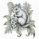 squirrel around lily of the valley flower tattoo design idea