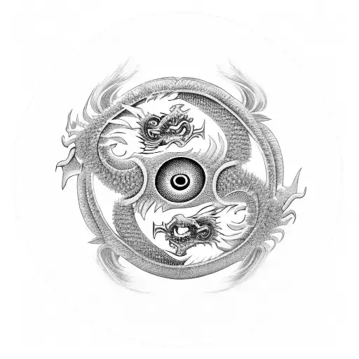 Chinese dragon entwined with a yin yang symbol tattoo design idea