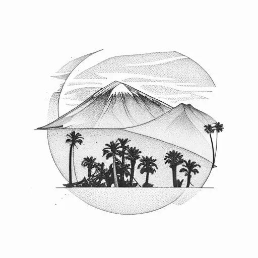 tenerife island with palm tree and the Teide mountain tattoo design idea