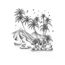tenerife island map with palm tree and the Teide mountain tattoo design idea