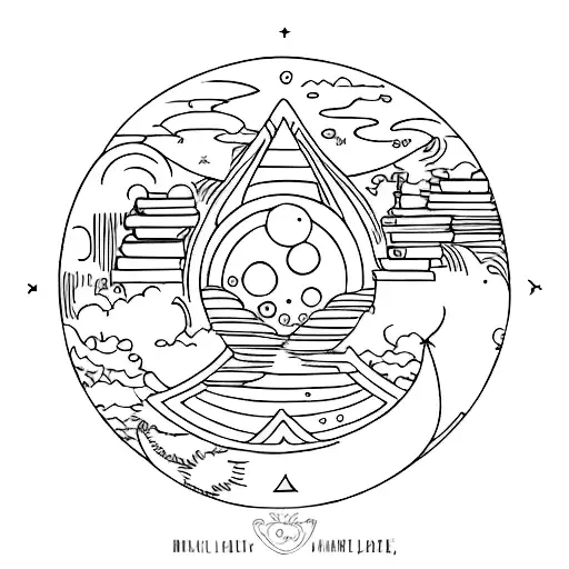 small design, simple, book lover, fantasy, fine line, Aquarius, sun and moon influences tattoo design idea