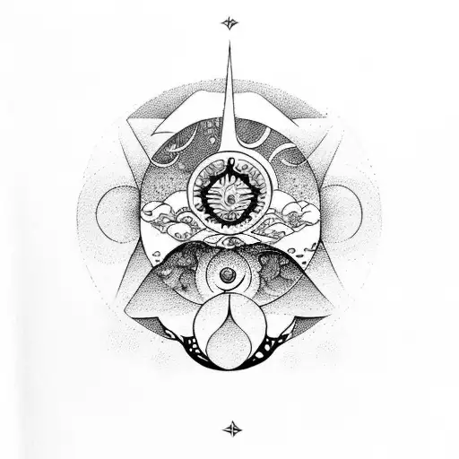 simpl fantasy elvish design, semi modern, fine line, Aquarius, year of the rabbit, sun and moon influences tattoo design idea