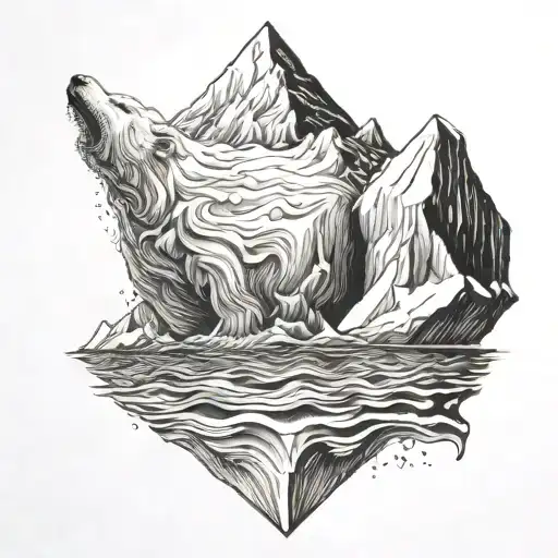 Iceberg half submerged in water with a little polar bear on it tattoo design idea