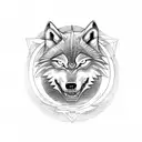 A wolf howling at a full moon in a Nordic rune circle tattoo design idea