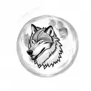 A wolf howling at a full moon in a Nordic rune circle tattoo design idea