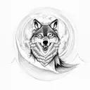 A wolf howling at a full moon in a Nordic rune circle tattoo design idea