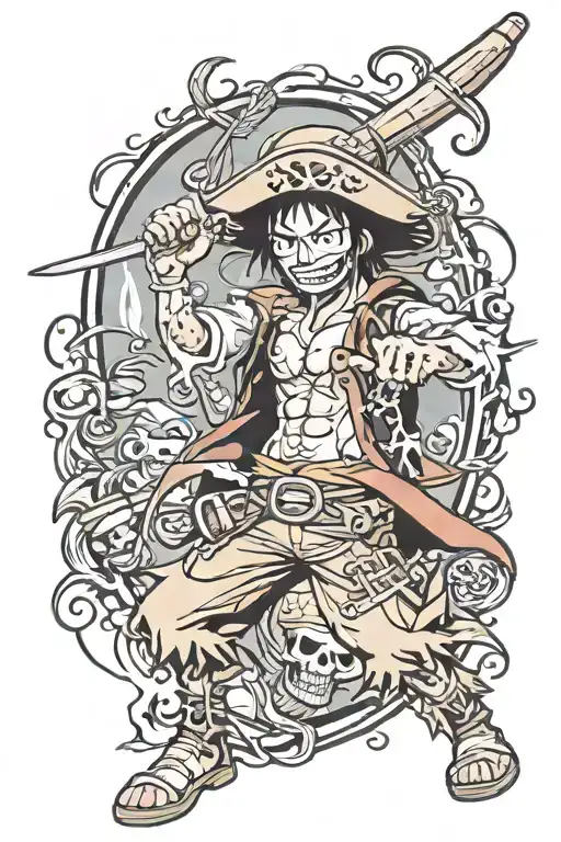 straw hat pirates attacking tattoo design idea