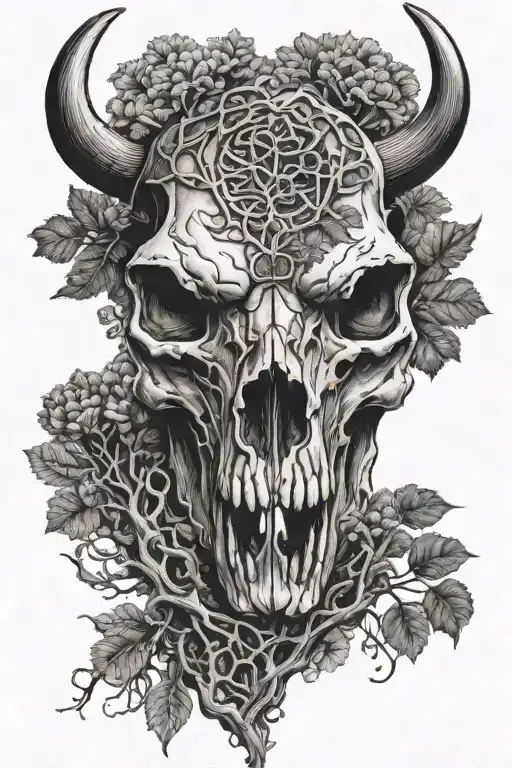 Buffalo skull with tree of life intertwined tattoo design idea