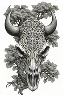 Buffalo skull with tree of life intertwined tattoo design idea