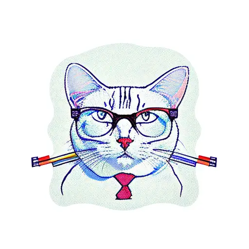 fat cat with belly, the cat is wearing a Hawaiian shirt with the buttons bulging from fat, wearing glasses tattoo design idea