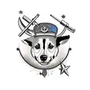 military tank with austrailian cattle dog on top tattoo design idea