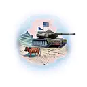 military tank with austrailian cattle dog on top tattoo design idea