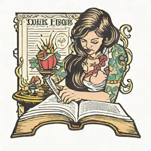 Girl reading a book Up to a risk  tattoo design idea
