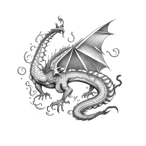 A bookshelf filled with books, with a dragon perched on top tattoo design idea