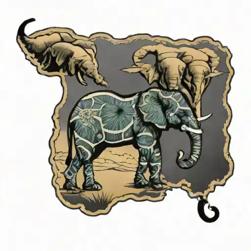 bull elephant Africa map outline tattoo design idea