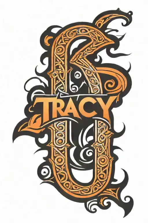 the word TRACY written in a tribal font tattoo design idea