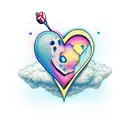 patchwork heart blue tattoo design idea