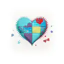 patchwork heart blue tattoo design idea