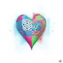 patchwork heart blue tattoo design idea