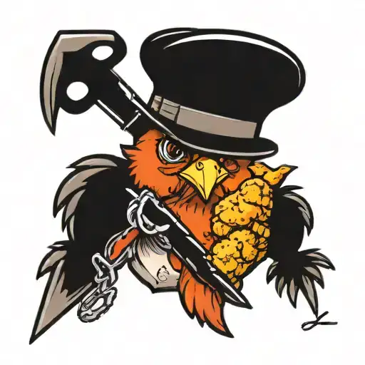 chicken nugget holding a scissor tattoo design idea