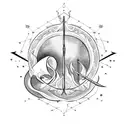 bow and arrow  with fire, carnation, jupiter, constellation  tattoo design idea