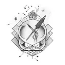 bow and arrow  with fire, carnation, jupiter, constellation  tattoo design idea