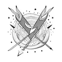 bow and arrow  with fire, carnation, jupiter, constellation  tattoo design idea