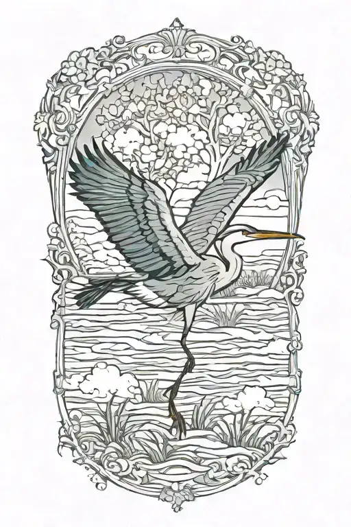 great blue heron flying tattoo design idea