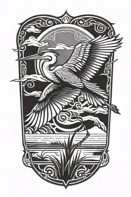 great blue heron flying tattoo design idea