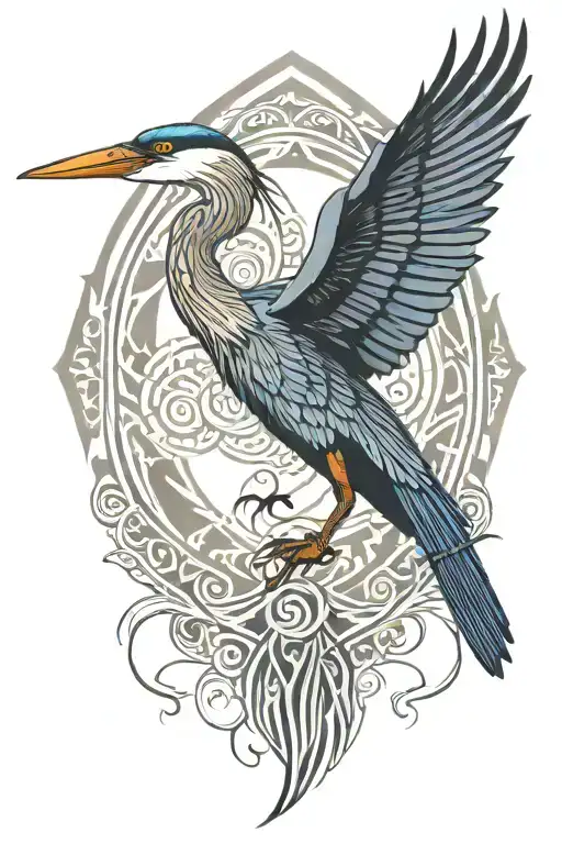 great blue heron flying tattoo design idea